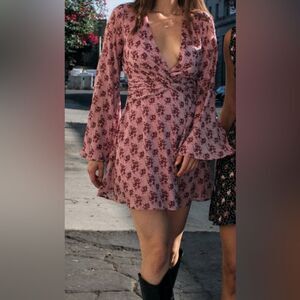 Trixxie Size Small Dress‎ Pink Floral Bell Sleeve Sheer Lined Spring CLP-C